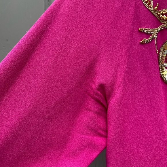 Isabelle Allard Paris Magenta Dress Gold Bead Botanical Paisley Applique - Picture 8 of 11